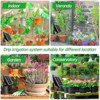 Solar Powered Spray Irrigation System Kit, Flexible Watering Schedule, Solar Auto Irrigation System with 2200mAh Battery, IP67 Water Proof, 15m Hose,15 Flower Pots, for Garden Lawn