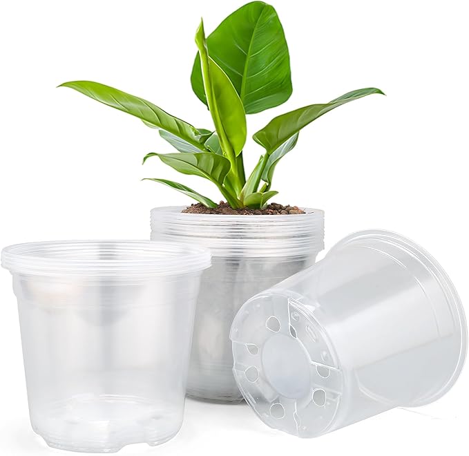 15 Pack Clear Nursery Pots with Drainage Holes, 5 Inch Seed Starting Plastic Plant Pots, Transparent Variety Pack Flexible Garden Pot for Outdoor Indoor (Clear, 5 Inch)