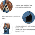 Glitzhome Bird Houses for Outside, 12" H Retro Blue Distressed Solid Wood Cottage Birdhouse Hanging Bird House for Outdoors, Bluebird House for Garden Patio Backyard
