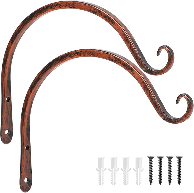 FEED GARDEN 2 Pack 8 Inch Hanging Plant Bracket Wall Hooks Decorative Plant Hangers for Outdoor Hanging Bird Feeders, Wind Chimes, Plant Baskets, Antique Bronze