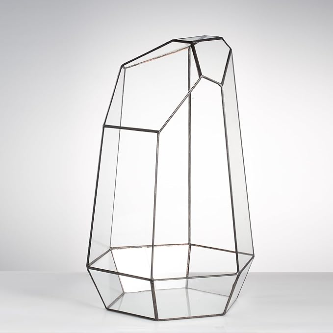 NCYP No Door Large Geometric Terrarium - 16 Inches Irregular Open Glass Terrarium Pot for Tall Cacti, Tall Succulents - Home Garden Tabletop Decoration (NO Plants)