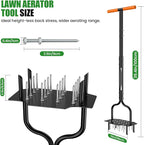 Luvenia Lawn Aerator Tool, 40 Inch Heavy Duty Manual Lawn Aerator, 16 Iron Spikes Metal & 4 Hollow Slots, Upgraded Exhaust Loosening 2-in-1,Garden Cleaning Hand Tool for Yard, Revives Lawn Health