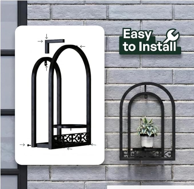 Hanging Planter for Indoor & Outdoor Plants, Mid Century Modern Iron Frame Wall Decor for Living Room Garden Patio 3 Pack Black（No Light）