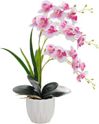 Artificial Orchid Potted Plant, White Purple Fake Orchid Flowers with White Pot, Bendable Faux Phalaenopsis Flower Arrangement for Home Office Table Centerpiece Wedding Party Bathroom Decor