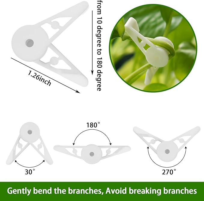 YBB 60 Pcs 360 Degree Adjustable Plant Clips, Plant Branches Bender Stem Trainer Clips for Low Stress Training (Green + White)