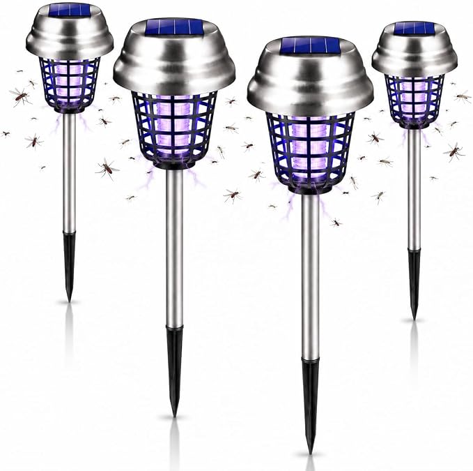 2026 4Pack Mosquito Repellent Outdoor Patio Solar Bug Zapper Outdoor Mosquito Zapper for Moths,Gnats,Flies,Small Flying Insect,Electric Fly Zapper for Backyard,Garden,Gnat Killer for Vegetable Beds