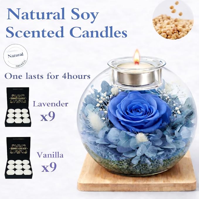 Preserved Real Rose in Glass with Scented Candles for Mom Her Wife Girlfriend Grandma Birthday Anniversary Romantic