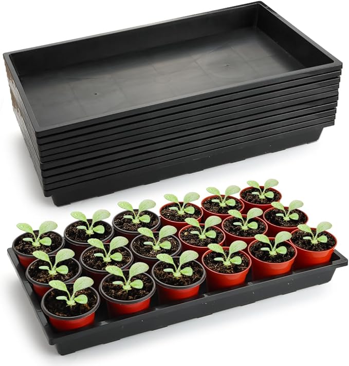 RooTrimmer 1020 Flat Seed Starter Trays 10 Pack, Plastic Nursery Pots Trays & Seeds Potting Plants Tray, Durable Carrying Seedling Starting Tray for Planting (Black)