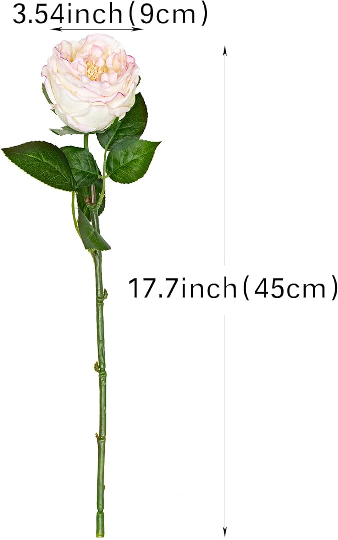 DUYONE Light Pink 4pcs Fake Flowers for Decoration Home Decor Artificial Flowers Austin Rose Peony Latex Fake Flower Living Room Decoration Vivid Pink Roses Peonies(Pink Edge 4pcs)