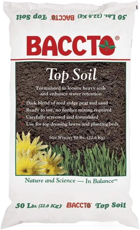 Michigan Peat 1550P Baccto Top Soil for Lawns, Gardens, and Raised Planting Beds with Reed Sedge, Peat, and Sand, 50 Pounds (6 Pack)