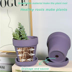 vensovo 6 Inch Purple Terracotta & Clay Pots for Plant with Saucer - 4 Pack Medium Terra Cotta Planter with Drainage Hole, Flowerpot for Indoor Outdoor Plants, Crafts, Wedding Favor