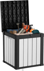 PatioZen 50 Gallon Resin Deck Box, Lockable Patio Outdoor Storage Box for Furniture, Garden Tools and Tools Storage, Waterproof Outside Storage Boxes - Black&White