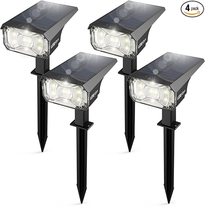 LEREKAM Solar Spot Lights Outdoor,IP65 Waterproof 40 LEDs Landscape Spotlights,USB & Solar Powered Wall Lights,3 Modes Outdoor Solar Garden Lights for Yard Porch 4 Pack