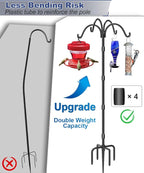 Upgrade 4-Hook Shepherds Hooks for Outdoor with Plastic Tube, 76" Heavy Duty Bird Feeder Pole with 5 Prongs Base, Adjustable Garden Hook for Solar Light, Hanging Plant, Wedding Decor, 1 Pack
