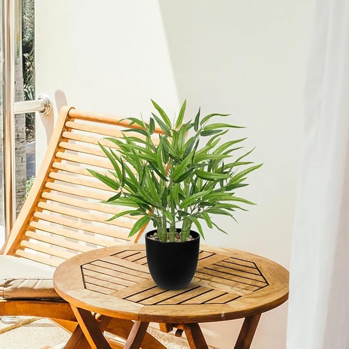 GnFlus Artificial Bamboo in Black Potted Fake Bamboo Plant-Faux Tree in Pot for Farmhouse Home Living Room Desk Indoor Outdoor Shelf Office Decor
