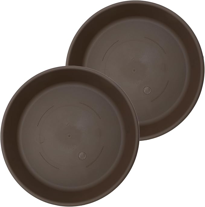 The HC Companies 16 Inch Classic Round Plant Saucer, Lightweight UV-Resistant Plastic Outdoor & Indoor Flower Pot Tray, 2-Pack Plant Pot Trays for Garden & Home Decor, Chocolate