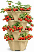 Stackable Vertical Planter Tower, 4 Tier Strawberry Planter, 28 Plant Sites, Space Saving Garden Planter for Vegetables & Herbs, Indoor Outdoor, Made in USA (Desert Sand)