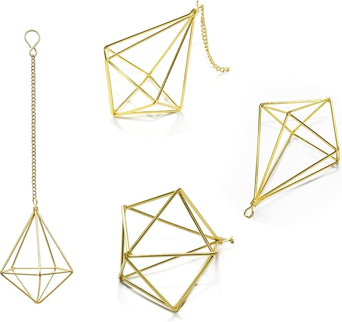 Geometric Hanging Tillandsia Holder Gold Metal Air Plant Holders for House Decor, Small Indoor Plants, Plant Lover Gifts (5Pcs)