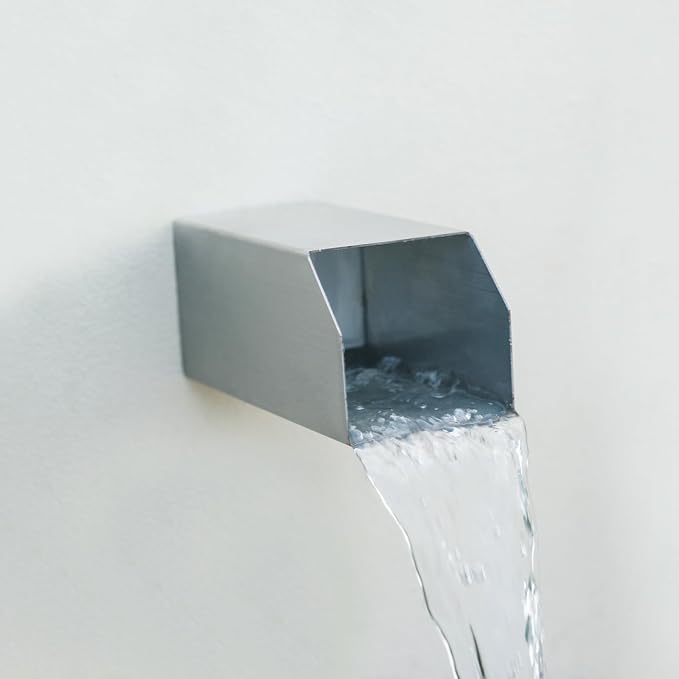 PONDO 4" Square Water Fountain Spout, 316 Stainless Steel Spillway Waterfall Accent Scupper with Integrated Spray Baffle for Landscape Decor, Pond, Pool, Water Wall, Fountain (Brushed Stainless Steel)