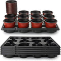 RooTrimmer 4 inch Round Nursery Pots 60pcs, 12 Cell Nursery Pots Trays 5 Pcs, Sturdy Seeds Starting Germination Shuttle Carrying Trays, Small Planter Nursery Propagation 5 Sets