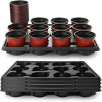 RooTrimmer 4 inch Round Nursery Pots 60pcs, 12 Cell Nursery Pots Trays 5 Pcs, Sturdy Seeds Starting Germination Shuttle Carrying Trays, Small Planter Nursery Propagation 5 Sets