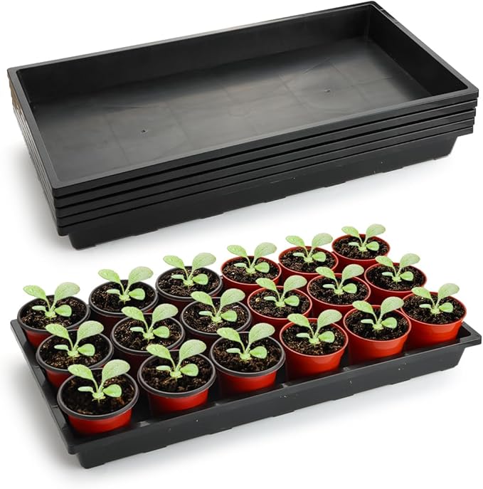 RooTrimmer 1020 Nursery Pot Trays 5 Pack, Plastic Flat Seed Starter Tray, Reusable Seedling Starting Tray for Holding and Carrying Plant Pots (Black)