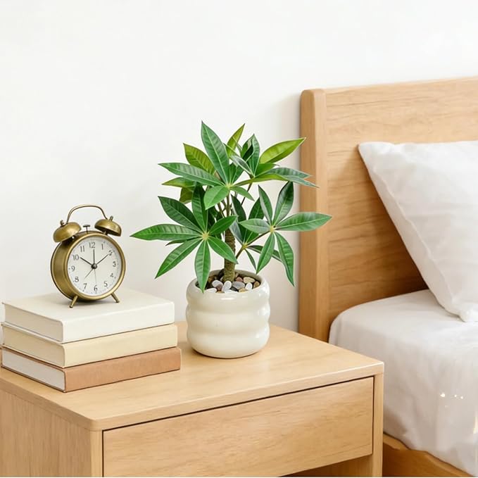 Artificial Money Tree Plant, Small Fake Potted Plants in Ceramic Pot, INS Tabletop Decor Accessories for Office, Side Table,Nightstand, Entryway,Bathroom, Living Room, Coffee Bar