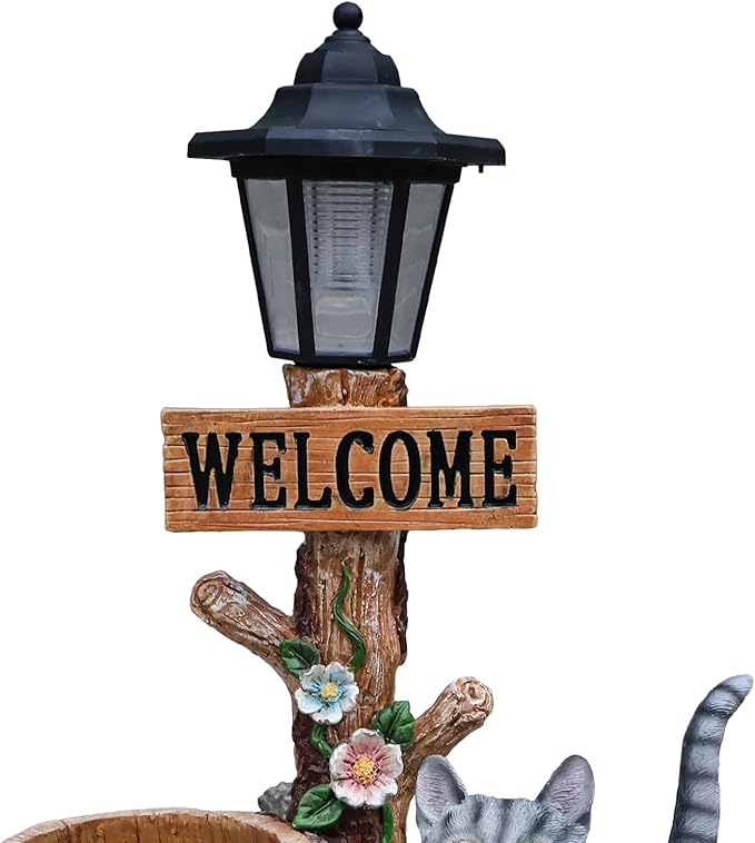 Animal Outdoor Statue Planter Solar Light Welcome Garden Sculpture Resin Flower Pot Decorative Porch Patio Yard Lawn Entryway Figurine with LED Lamp Rustic Plant Holder Ornament Courtyard (C)
