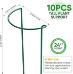 HiGift 10 Pack 24" H x 10" W Tall Plant Support Stakes, Half Round Metal Peony Cages and Supports, Monstera Plant Support Snake Plant Stake Flower Support Ring for Tomato, Hydrangea Outdoor Indoor