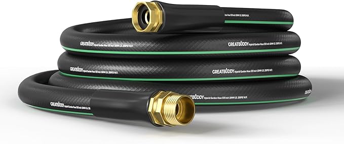 GreatBuddy Garden Hose 25ft, 5/8" Water Hose Heavy Duty, Flexible, Lightweight Hybrid Hose, Burst 600 PSI with Solid Brass Male to Female Fittings Leakproof Hose for Backyard, Garden