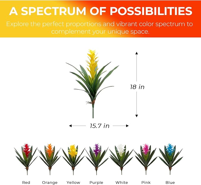 2Pcs Artificial Bromeliad Plants, 18" Fake Hawaiian Ginger Flower,Large Real Touch Faux Tropical Flowers, Lifelike Exotic House Plants for Home Office Indoor Decoration (Yellow)