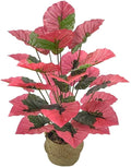 Artificial Caladium Plant with Red and Green Leaves, Red Leaf Artificial Plants Decoration Simulated Bonsai Potted Decor Home Room Party Wedding Office Floor(Rosered(No Flowerpot), 85cm)