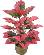 Artificial Caladium Plant with Red and Green Leaves, Red Leaf Artificial Plants Decoration Simulated Bonsai Potted Decor Home Room Party Wedding Office Floor(Rosered(No Flowerpot), 85cm)