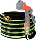 SYEENIFY Kink Free Garden Hose 25ft 5/8", Heavy Duty Hybrid Water Hose, Ultra Durable Flexible Rubber Hose with Sprayer Nozzle,Leakproof Yard Outdoor Hose with Brass Solid Connector