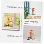 GLEAVI 2pcs Artificial Bonsai Faux Moth Orchids Potted Plant Realistic Desktop Decoration for Home and Office Orange Orchid Arrangement for Living Room and Study Decor