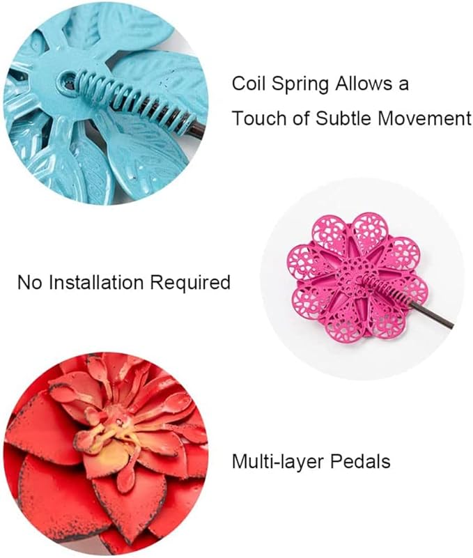 YEAHOME Garden Decor for Outside, 6 Pack Flower Garden Stakes Outdoor Decor Metal Shaking Head Yard Art, Weather Proof Flower Stakes for Yard Porch Lawn Pathway Pot Decorations(Multi-Color)