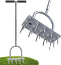 Aerator Lawn Tool Lawn Aerator -Heavy Duty Manual Grass Aerator with 15 Iron Spikes, Height Adjustable, Yard Aerator Tool for Lawn（Light Gray）