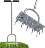 Aerator Lawn Tool Lawn Aerator -Heavy Duty Manual Grass Aerator with 15 Iron Spikes, Height Adjustable, Yard Aerator Tool for Lawn（Light Gray）