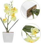 Artificial Orchid Flowers in Yellow Plastic Pot Faux Silk Orchid Arrangement for Home and Office Decor for Living Room Table Centerpiece