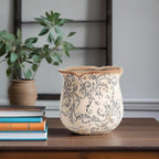 Vintage Ceramic Planter, Vintage Planter Pot with Floral Edges, Ice Crack Flower Pot with Drainge Hole Decorative Planter for Indoor and Outdoor Tuscan Decor Vase Gardening Gift