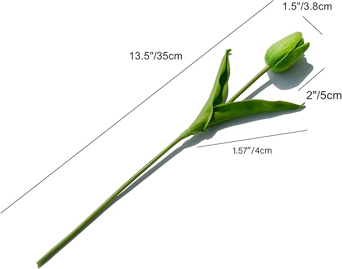 Mandy's Green Artificial Tulips Flowers Centerpiece, 13.5" Lifelike PU Fake Floral Stems 20pcs for Kitchen Island & Dining Table, Spring Decor for Easter