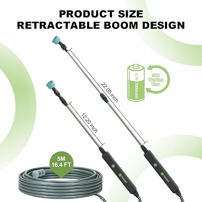 Electric Sprayer Wand, Adjustable Nozzle Telescopic Design with 16.4FT Hose, Rechargeable Battery ensure Long Runtime, Lightweight Cordless Tool for Weed Control & Plant Watering