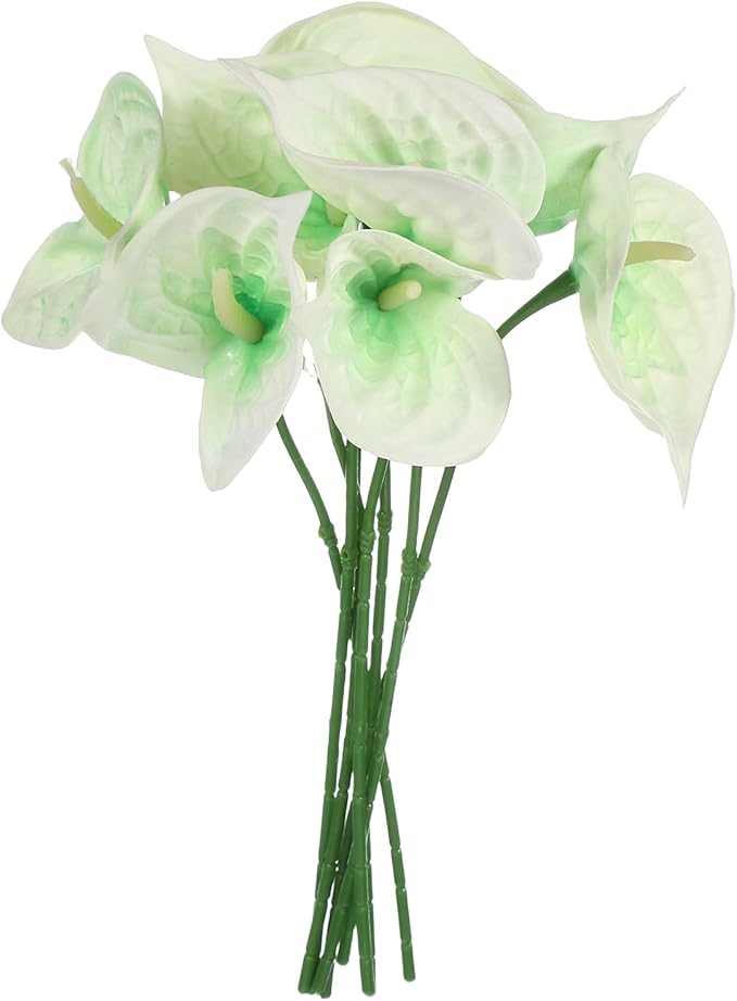 uxcell 8Pcs 11inch Artificial Anthurium Lily Flowers, Permanent Flower Bouquet for Home Arrangements Wedding Festival Decoration Crafts Store Decor Accessories, Light Green