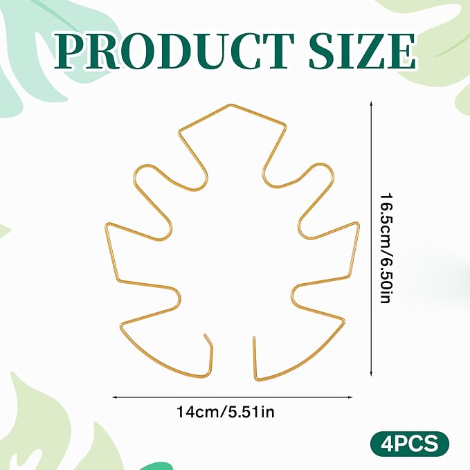 4 Pcs Iron Monstera Plant Support Monstera Trellis with Bamboo Clamp, 6.5x5.5 Inch Plant Stakes for Indoor Plants, Sturdy Metal Frame for Climbing & Thriving Growth (Gold)