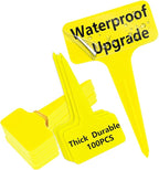 DaTpuik 100 Pcs Yellow Thick Plastic Plant Labels Markers Tags Garden Re-Usable T-Type Sign with Marking Pen