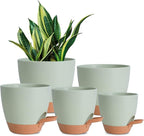 Vanslogreen Plant Pots Indoor 7/6.5/6/5.5/5 Inch Self Watering Planters for Indoor Plants with Drainage Hole, Plastic Flower Pots for Succulents, African Violet (Green)