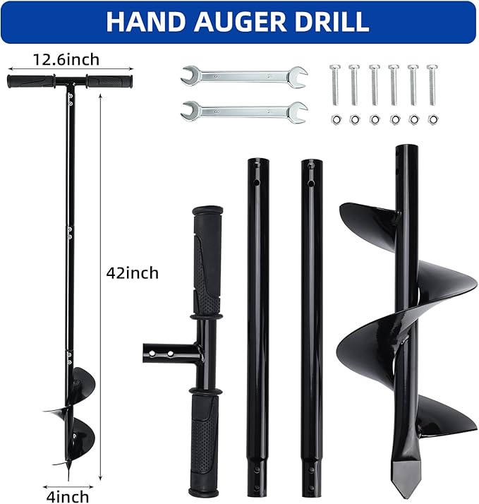 Heavy Duty Manual Garden Auger Drill 6" x 42" Post Hole Digger Hand Spiral Drill for Digging Planting Bulb Bedding