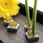 Wazakura 4PCS Mini Ikebana Kenzan Japanese Flower Holder, Made in Japan, Floral Arranging Pin Frog, Round Square - 1"(24mm) Brass