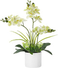 Garvee Real Touch Silk Phalaenopsis Orchid Artificial Flowers - 3 Stems Faux Orchid Bough with Vase, Lifelike Large Fake Flowers in Pot for Home Decor Living Room Bedroom Office Tabletop
