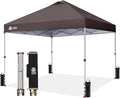 CROWN SHADES 10x10 Pop Up Canopy - Beach Tent with One Push Setup - Outdoor Sun Shade for Events, Parties, Camping - Gazebo with STO-N-Go Cover Bag, Silver Coated Top, 3 Height& 4 Sand Bags, Coffee